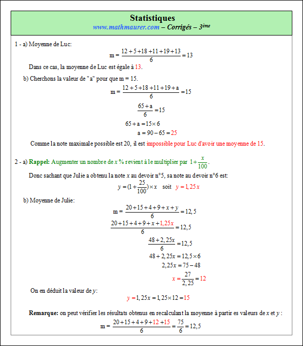 Corrigé exercice 4 sur les statistiques