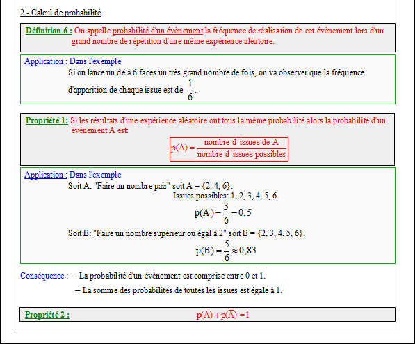 Cours sur les probabilités - troisième - page 2