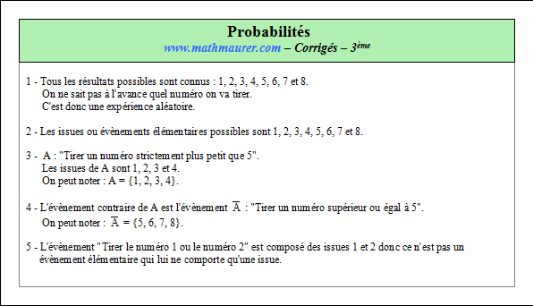 Corrigé exercice 1 sur les probabilités