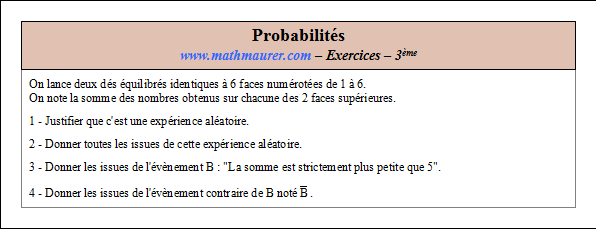 Exercice sur les probabilités