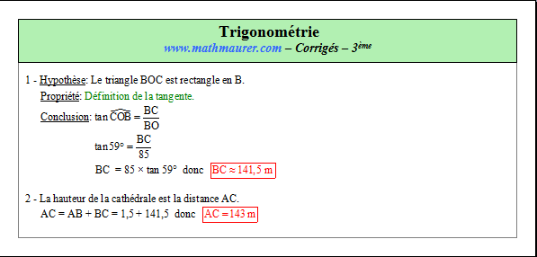 Corrigé exercice 2 sur la trigonométrie