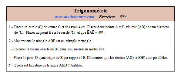 Exercice sur la trigonométrie