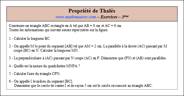 Exercice sur la propriété de Thalès