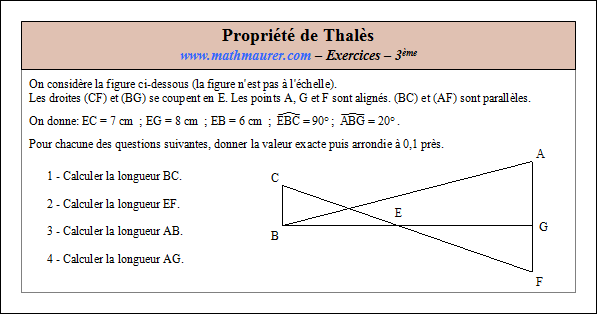 Exercice sur la propriété de Thalès