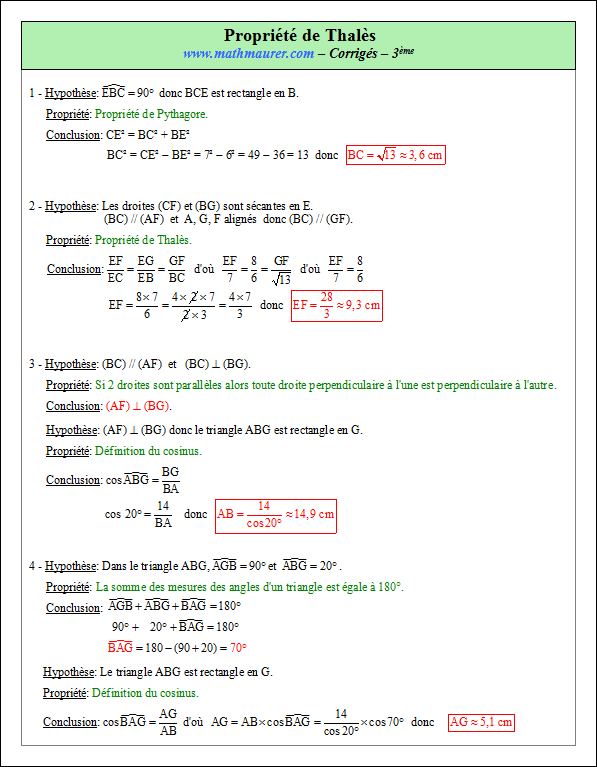 Corrigé exercice 4 sur la propriété de Thalès