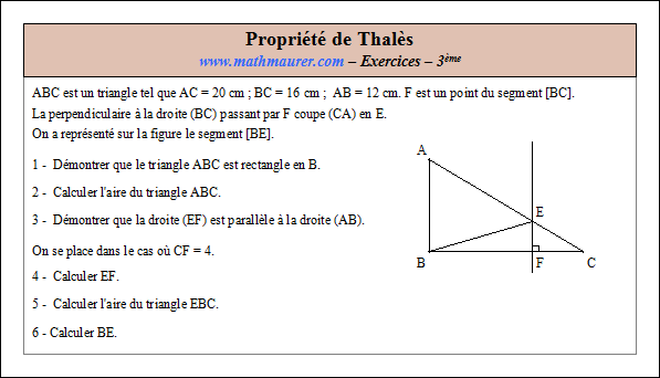 Exercice sur la propriété de Thalès