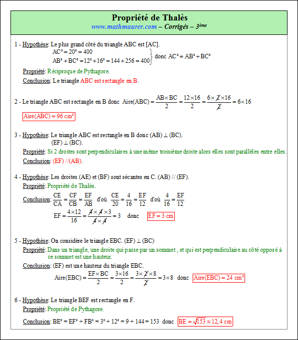 Corrigé exercice 5 sur la propriété de Thalès