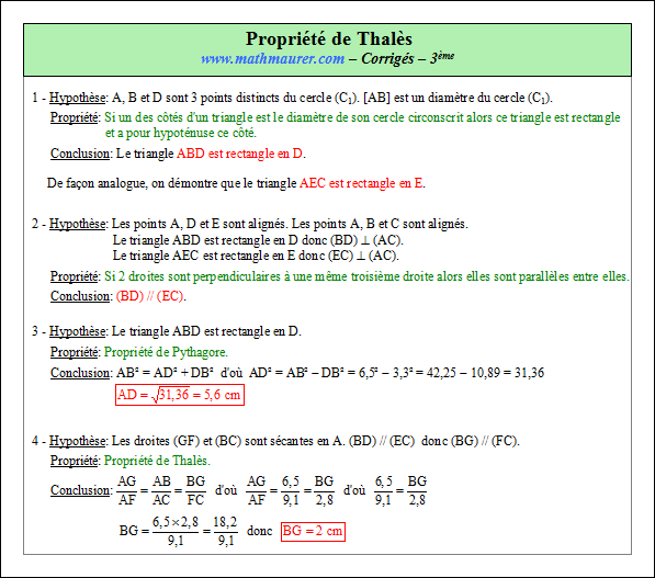 Corrigé exercice 6 sur la propriété de Thalès