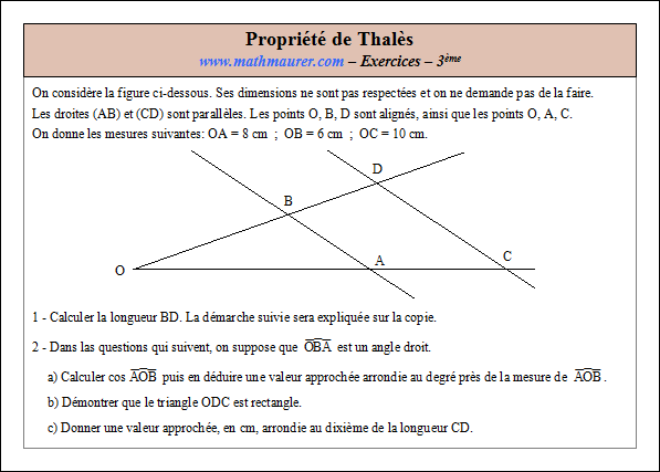 Exercice sur la propriété de Thalès