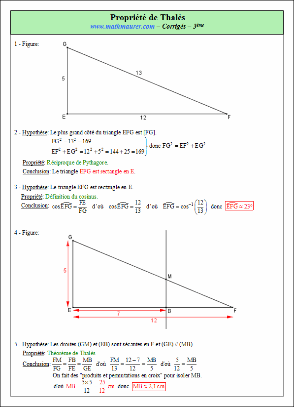 Corrigé exercice 8 sur la propriété de Thalès