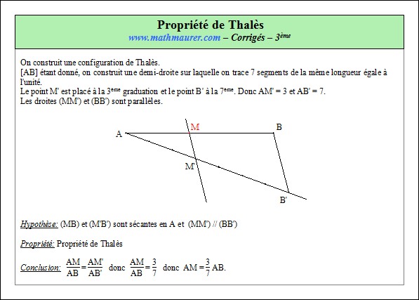 Corrigé exercice 9 sur la propriété de Thalès