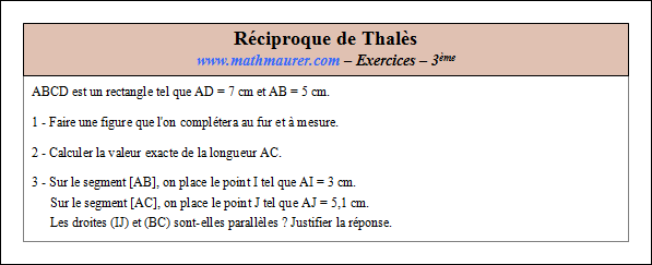 Exercice sur la réciproque de Thalès