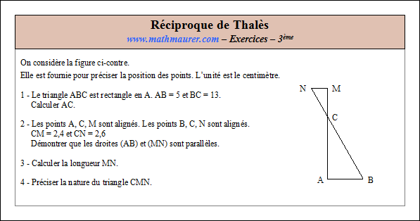 Exercice sur la réciproque de Thalès