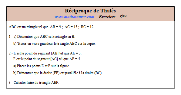 Exercice sur la réciproque de Thalès