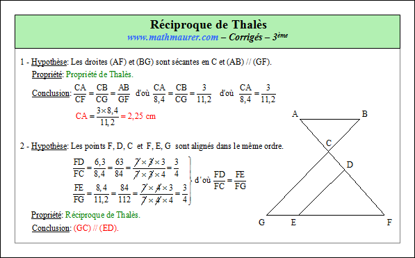 Corrigé exercice 8 sur la réciproque de Thalès