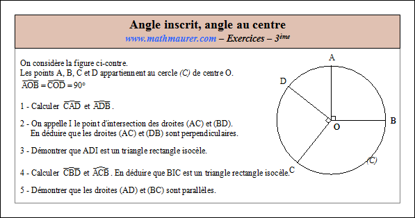 Exercice sur angle inscrit et angle au centre