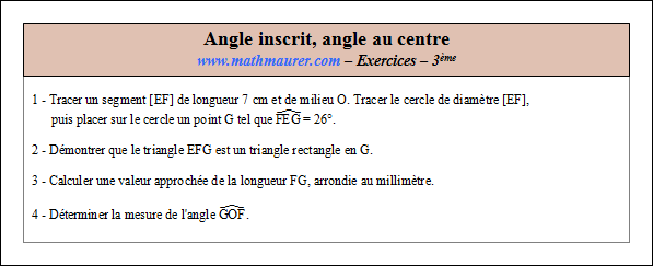 Exercice sur angle inscrit et angle au centre