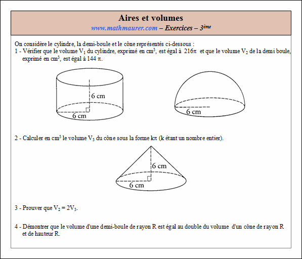 Exercice sur les aires et les volumes