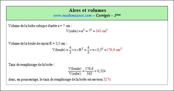Corrigé exercice 2 sur les aires et les volumes