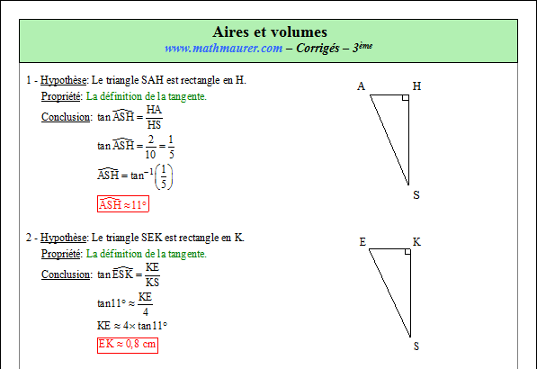 Corrigé exercice 5 sur les aires et les volumes
