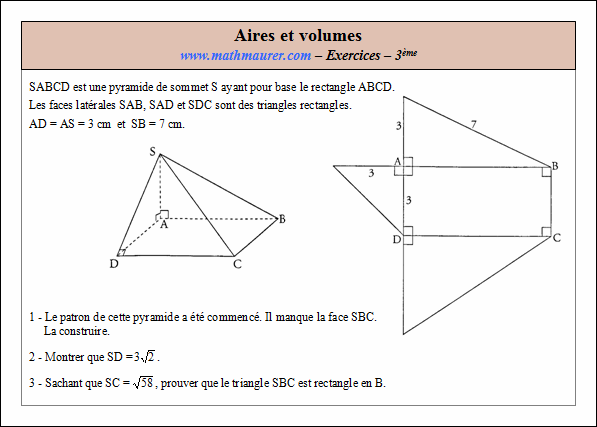 Exercice sur les aires et les volumes