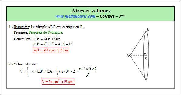 Corrigé exercice 8 sur les aires et les volumes