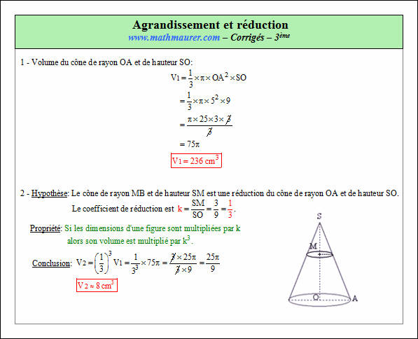 Corrigé exercice 1 sur agrandissement et réduction