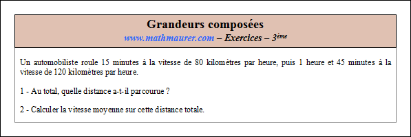 Exercice sur la vitesse et grandeurs composées