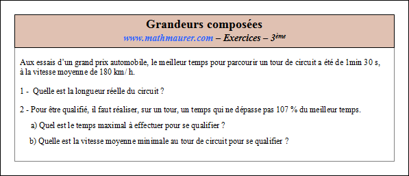 Exercice sur la vitesse et grandeurs composées