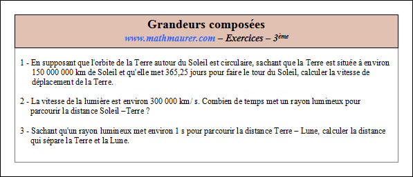 Exercice sur la vitesse et grandeurs composées