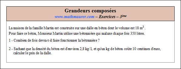 Exercice sur la vitesse et grandeurs composées