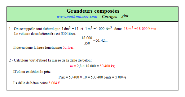 Corrigé exercice 5 sur la vitesse et grandeurs composées