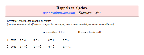 Exercice sur rappels en algèbre