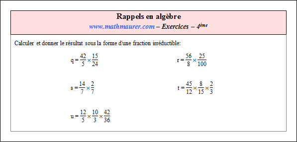 Exercice sur rappels en algèbre