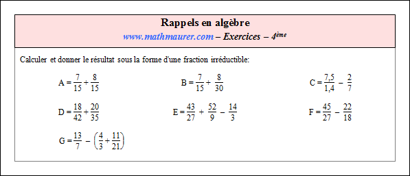 Exercice sur rappels en algèbre