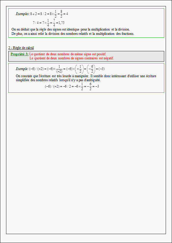 Cours sur les nombres relatifs - quatrième- page 2