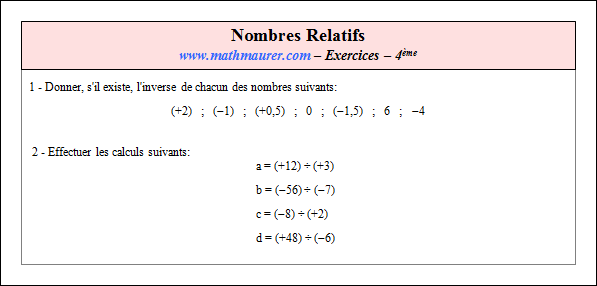 Exercice sur nombres relatifs