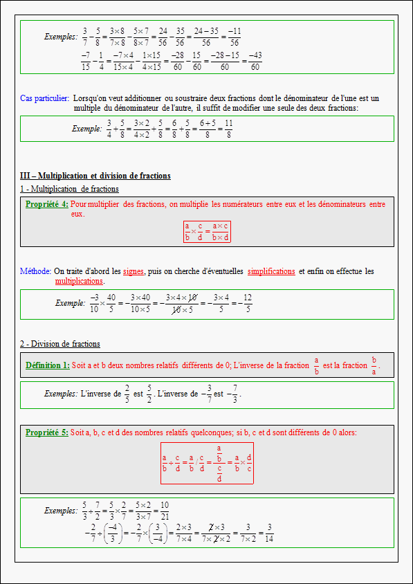 Cours sur les fractions - quatrième- page 3