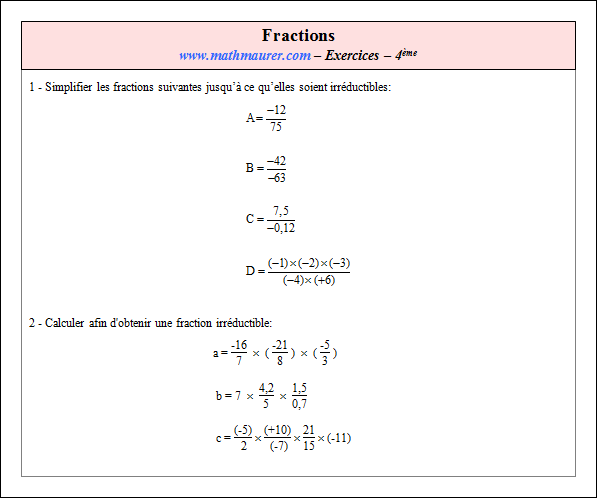 Exercice sur fractions