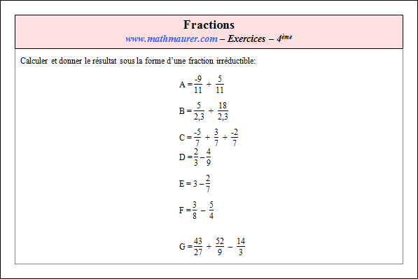 Exercice sur fractions
