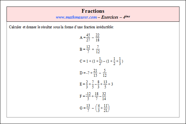 Exercice sur fractions