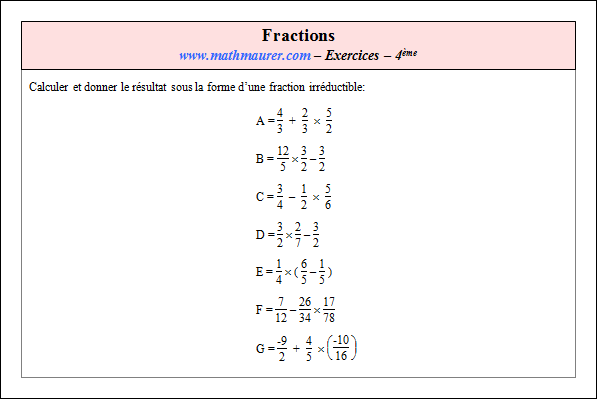 Exercice sur fractions