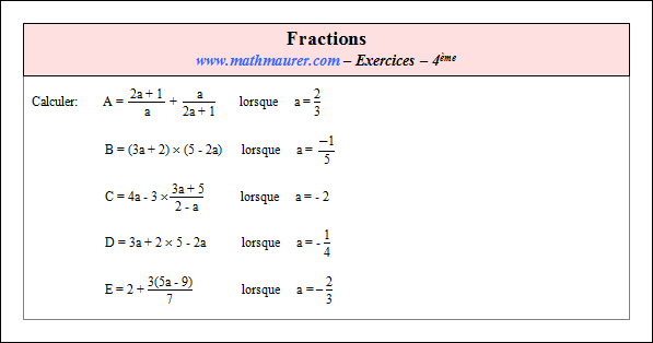 Exercice sur fractions