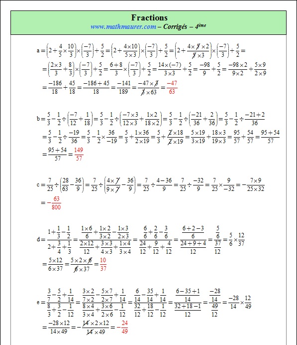 Corrigé exercice 8 sur fractions