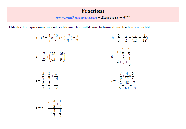 Exercice sur fractions