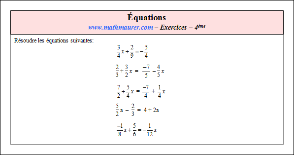 Exercice sur les équations et la factorisation
