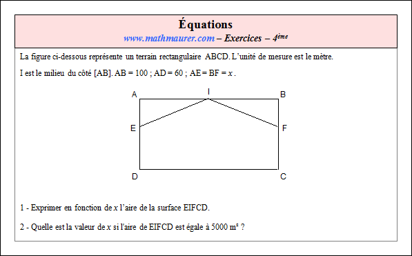 Exercice sur les équations et la factorisation