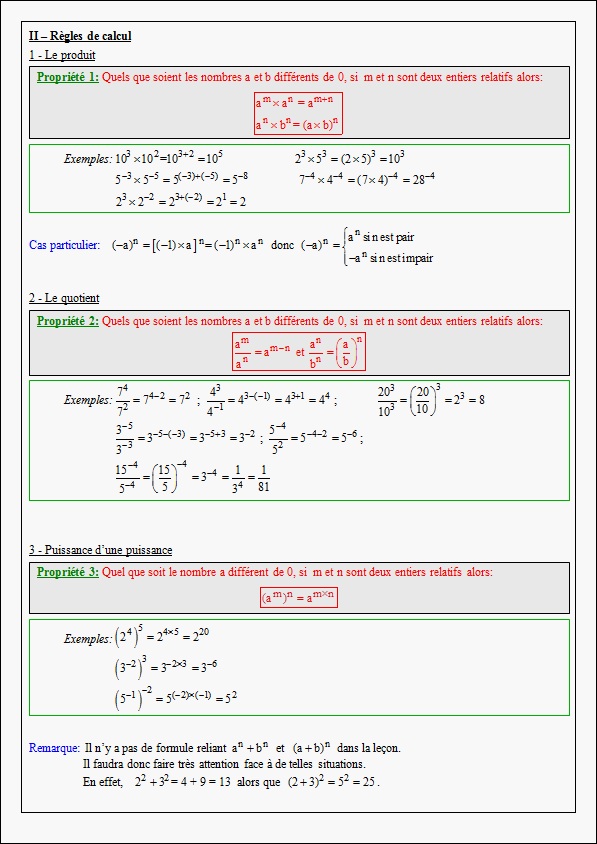 Cours sur les puissances et l'écriture scientifique - quatrième- page 2