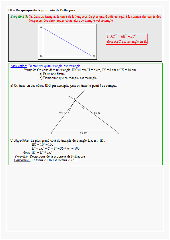 Cours Sur La Propriété De Pythagore Et Sa Réciproque En Quatrième Cours Sur La Propriété De Pythagore Et Sa Réciproque En Quatrième