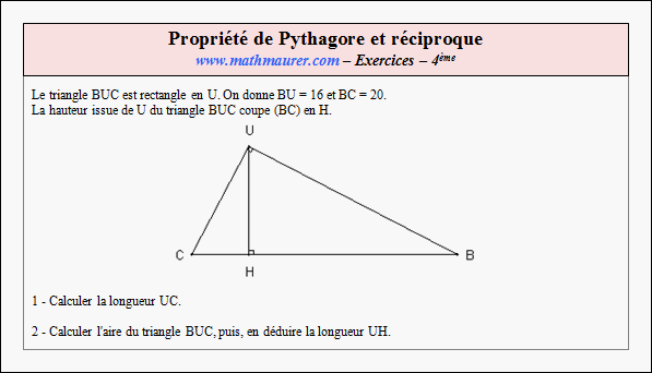 Exercice sur la propriété de Pythagore et sa réciproque